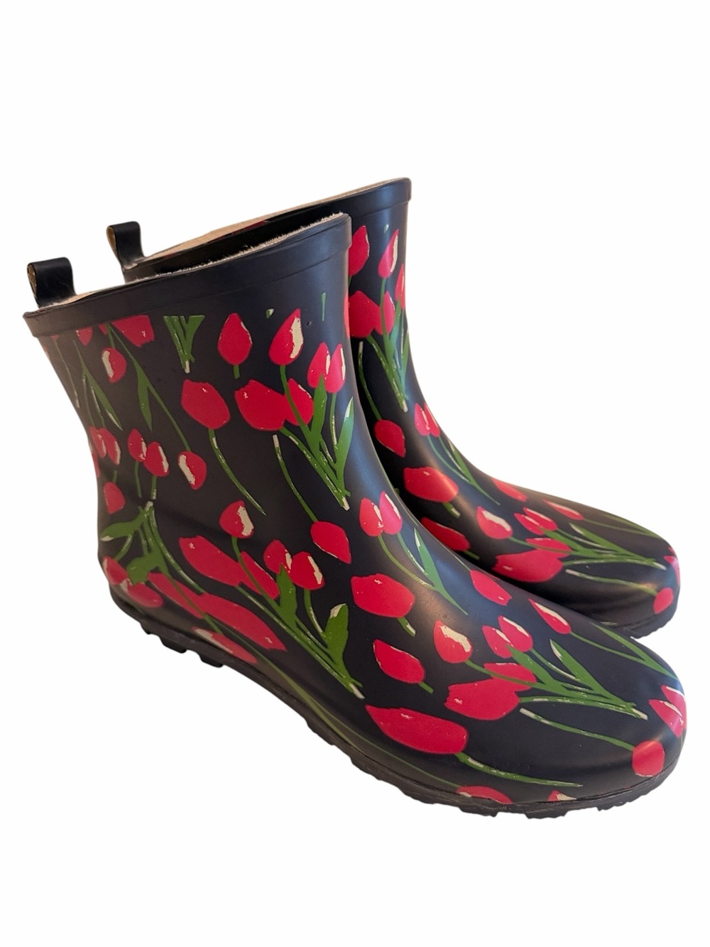 Gardenline Navy Rubber Rain/Gardening Boots with Pink Tulip Print 9